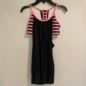 Black Lulu Lemon Tank with built-in Stripped Pink and Black Bra
